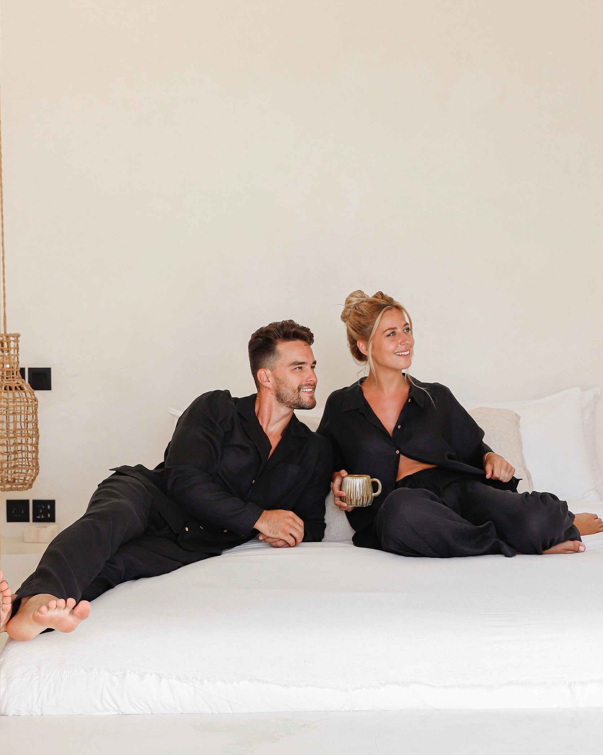 Men's linen pajama set VIGO in Black - MagicLinen