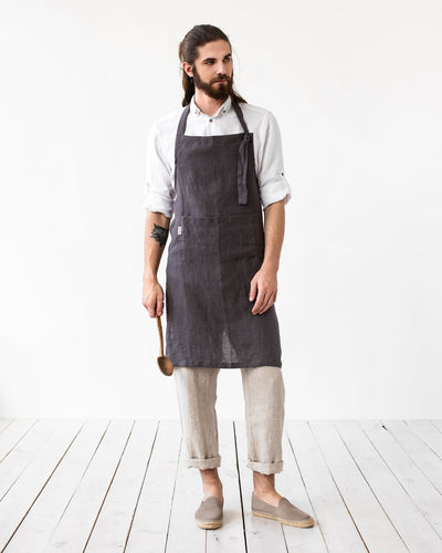 Men's linen bib apron in Charcoal gray - MagicLinen