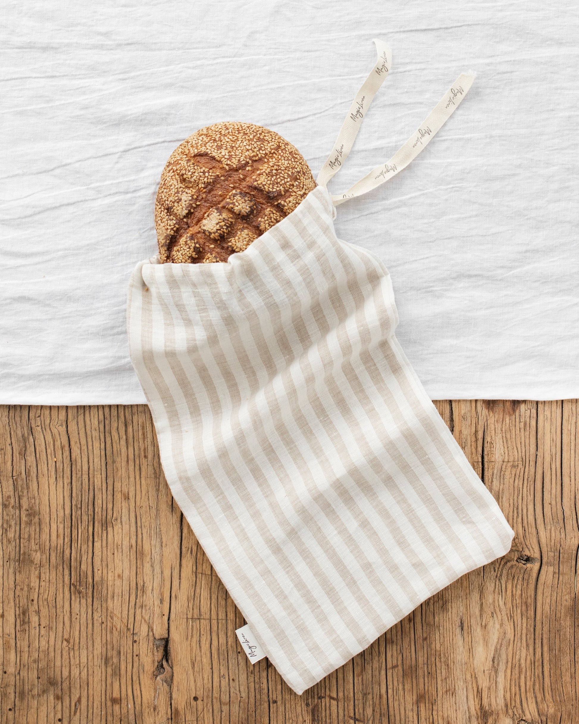 Linen bread bag in Striped in natural - MagicLinen