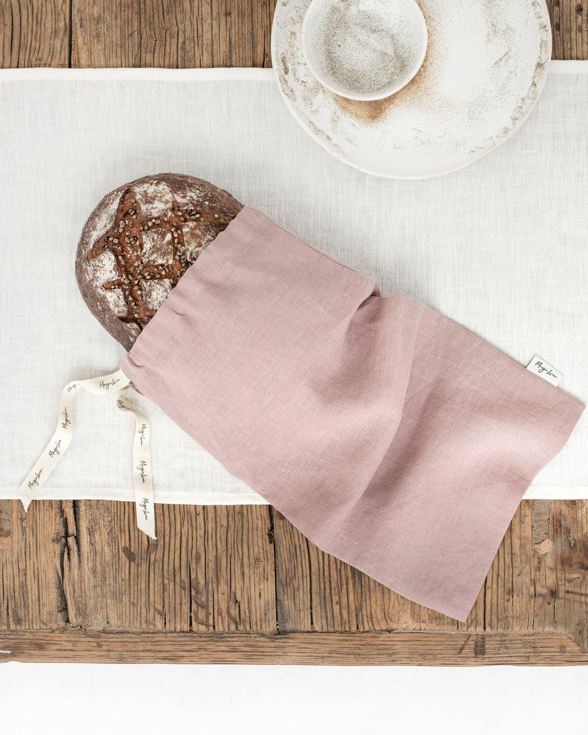 Linen bread bag Woodrose