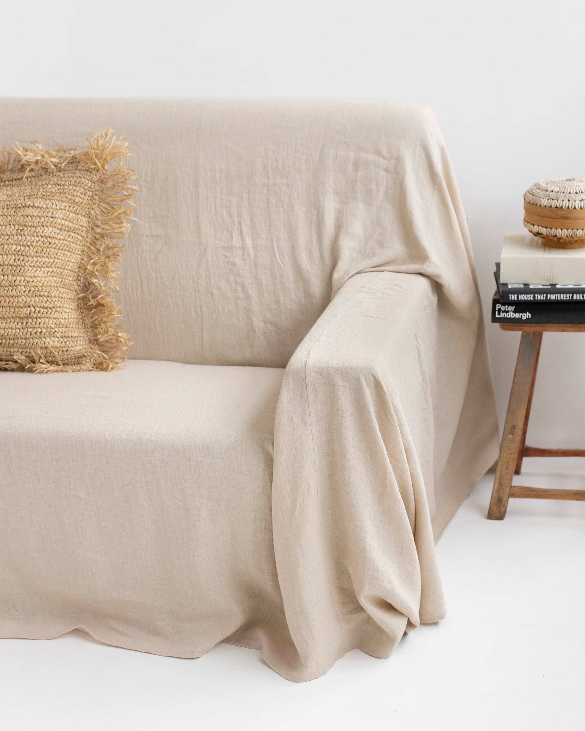 Custom size linen couch cover in Natural - MagicLinen