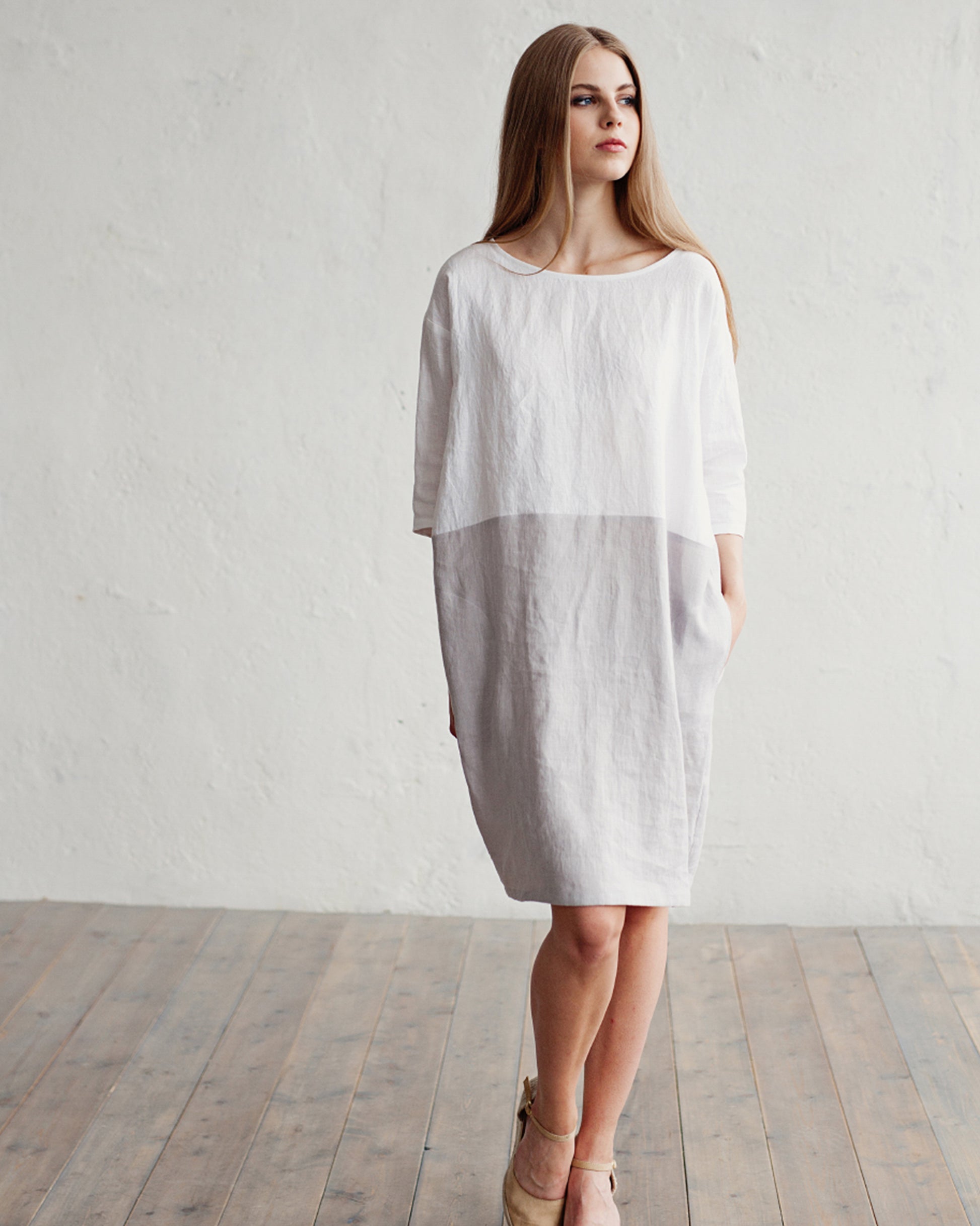 White And Gray Linen Dress Adria in white-gray | MagicLinen XL White And Gray Linen Dress Adria in white-gray | MagicLinen XL