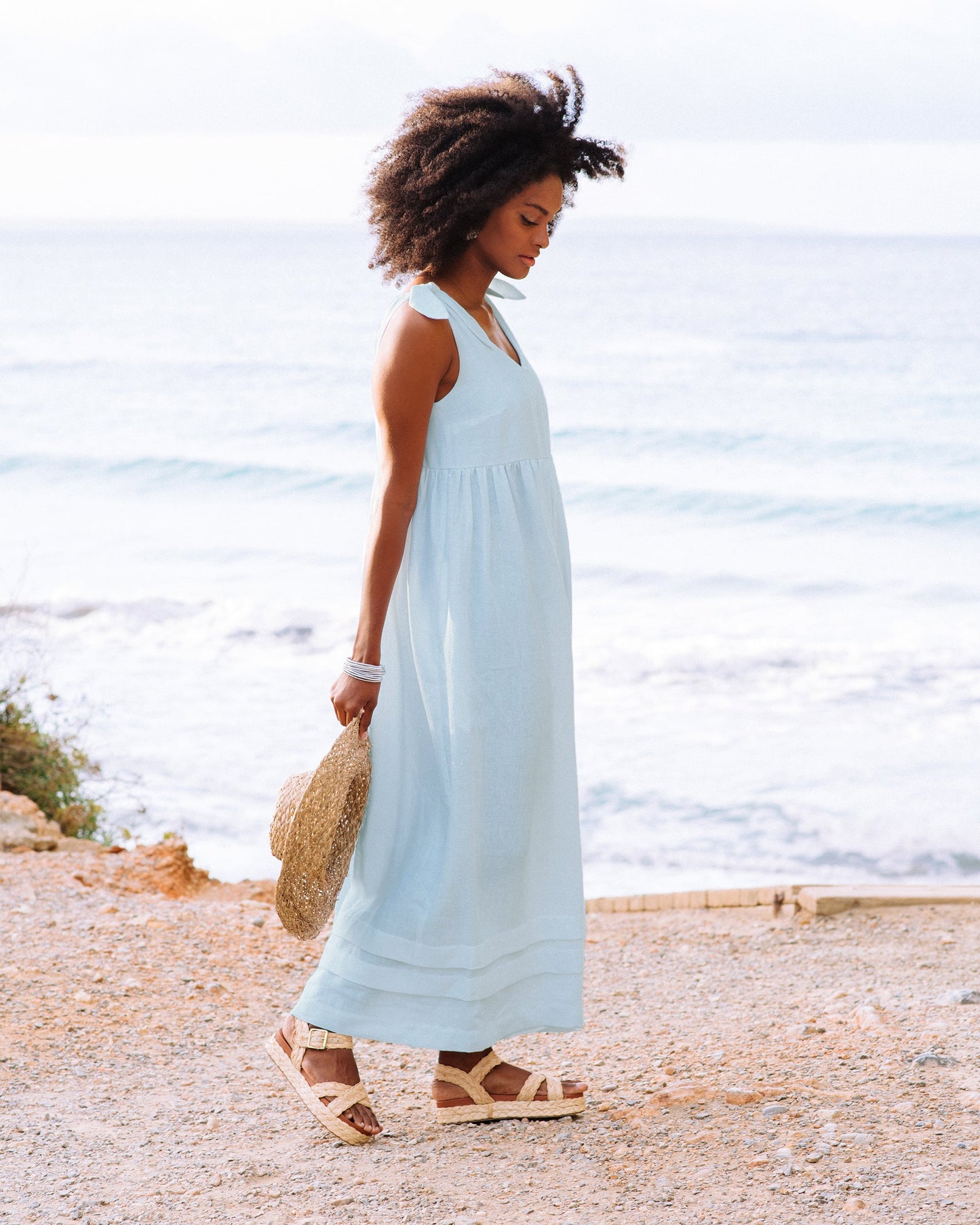 Long linen dress ANDROS in Dusty blue - MagicLinen