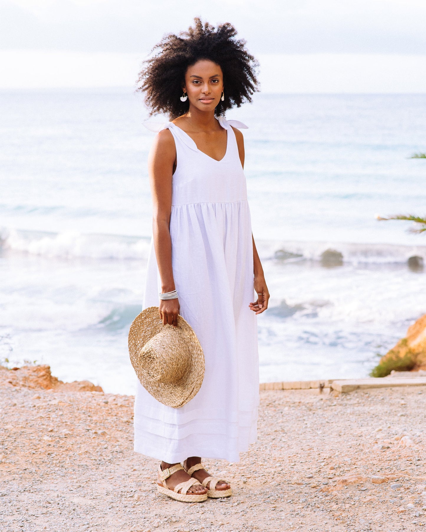 Long linen dress ANDROS in White - MagicLinen