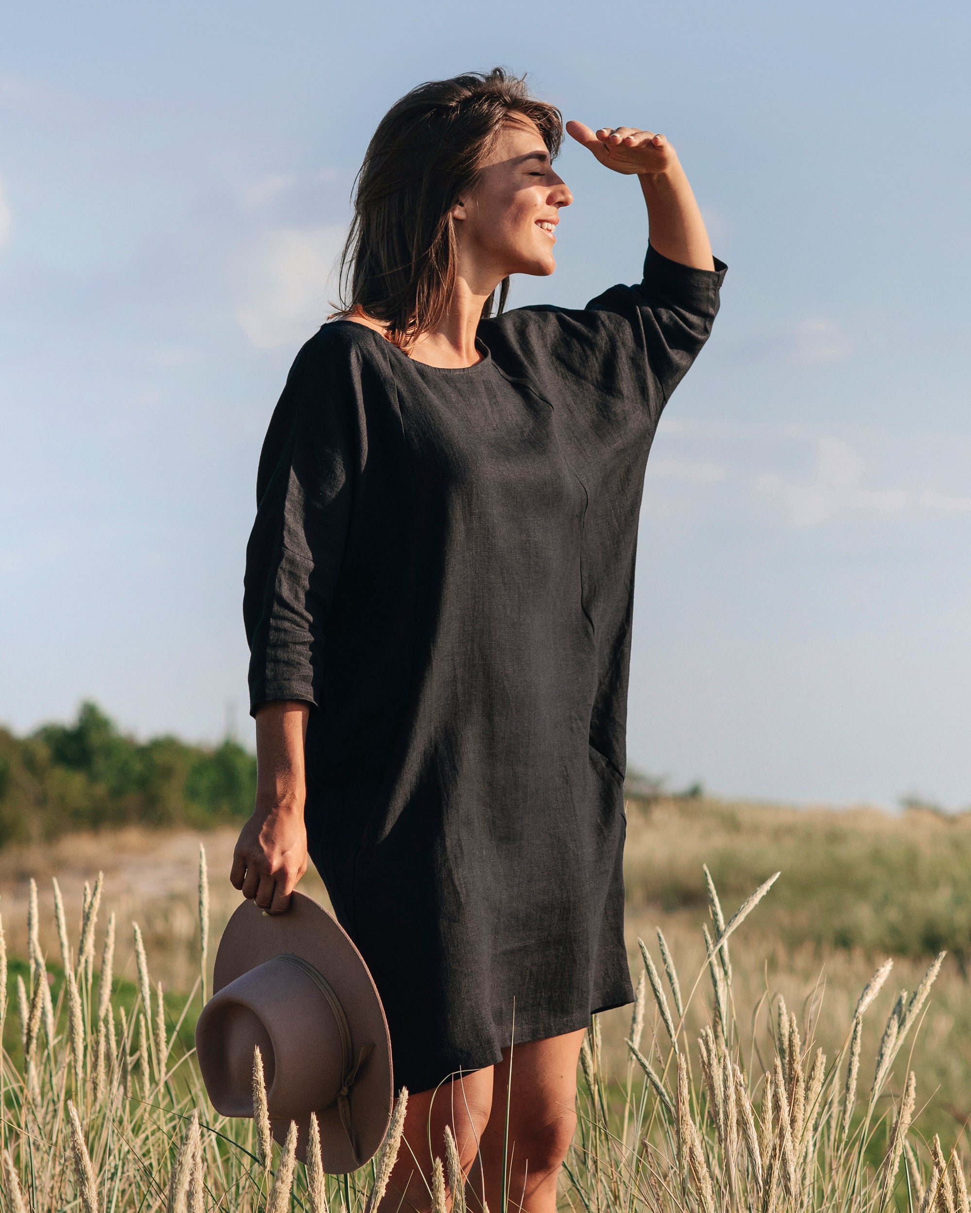 Loose Linen Dress in Black