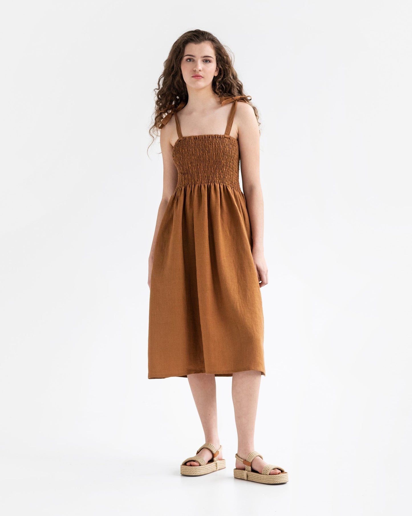 Linen dress AVILLA in cinnamon - MagicLinen