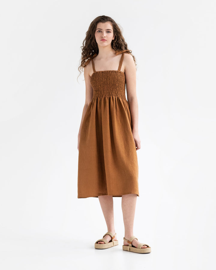 Linen dress AVILLA in cinnamon - MagicLinen