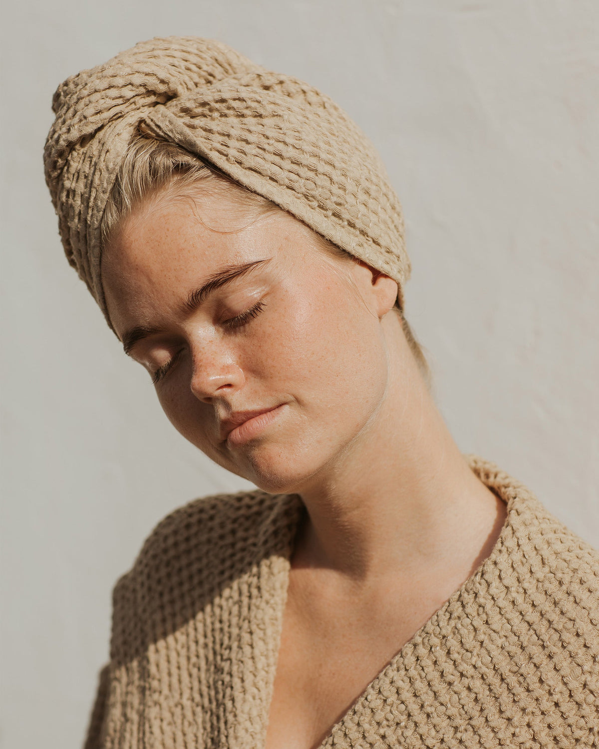 MagicLinen Beige Linen Hair Towel Turban