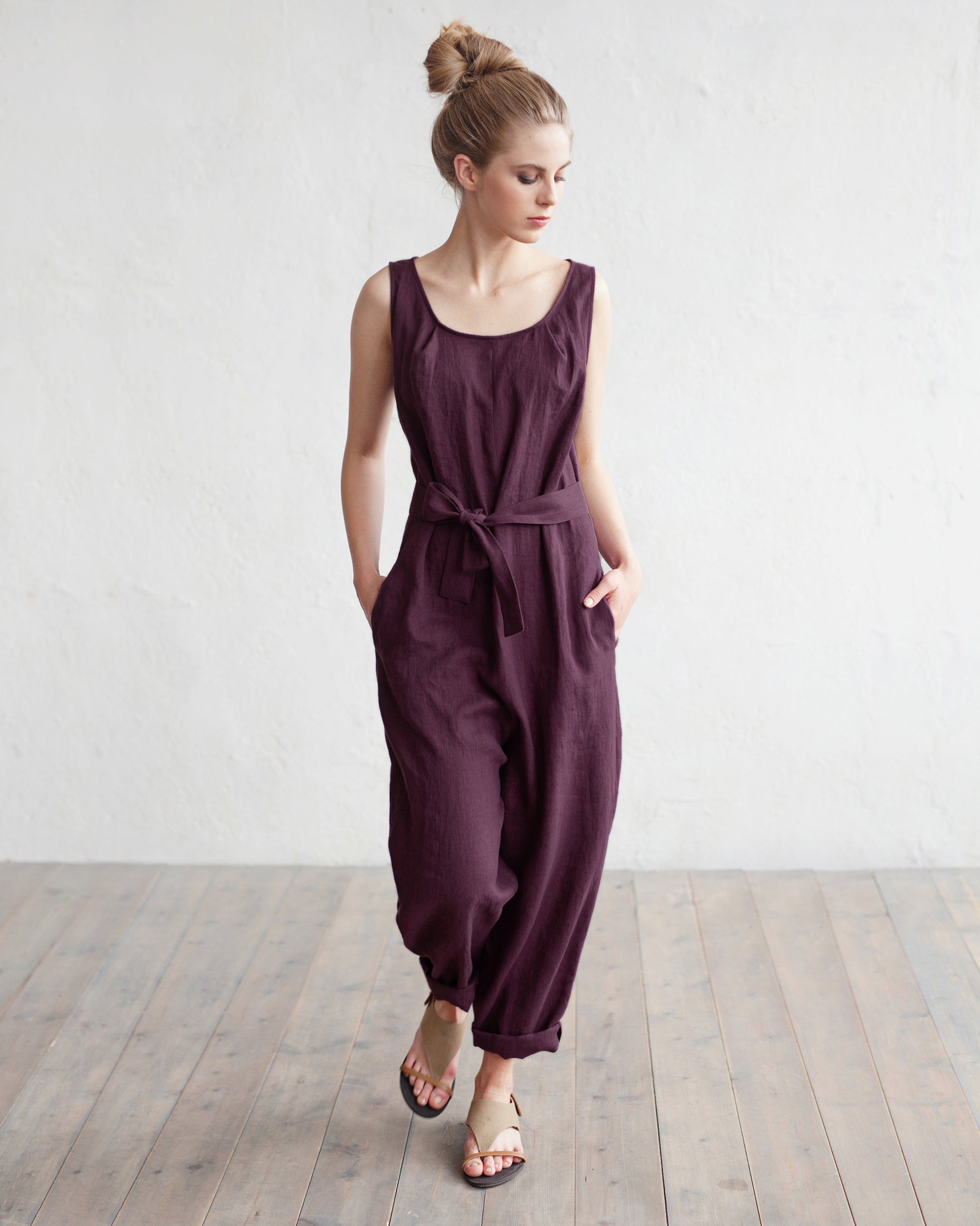 Linen jumpsuit ANNECY in Dark purple - MagicLinen