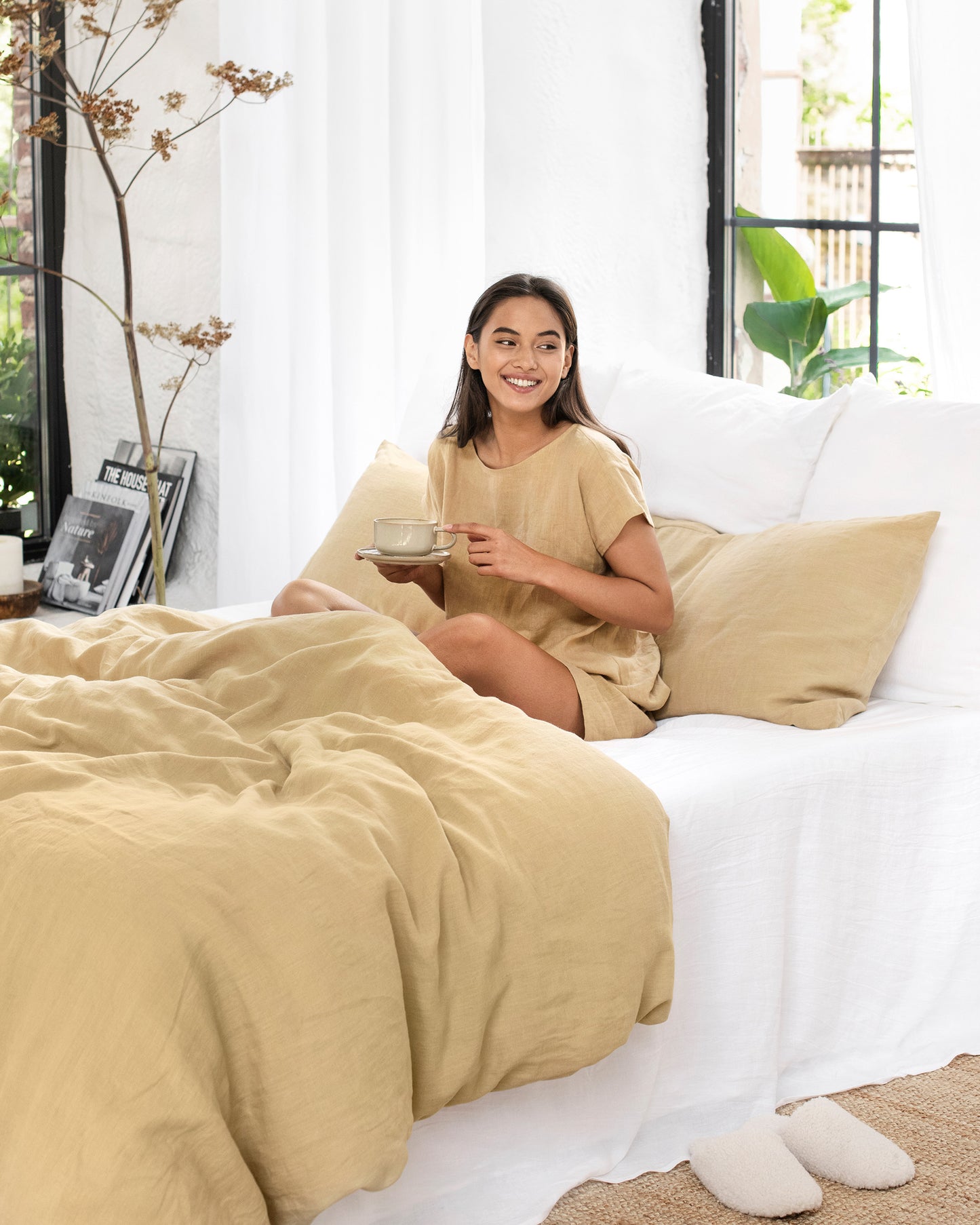 Linen pajama set Luni in Sandy beige - MagicLinen