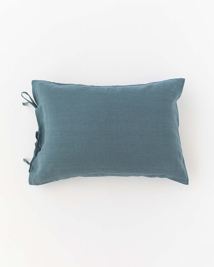 Linen pillowcase with ties in Gray blue - MagicLinen