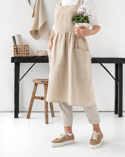 Pinafore apron dress in Natural linen - MagicLinen
