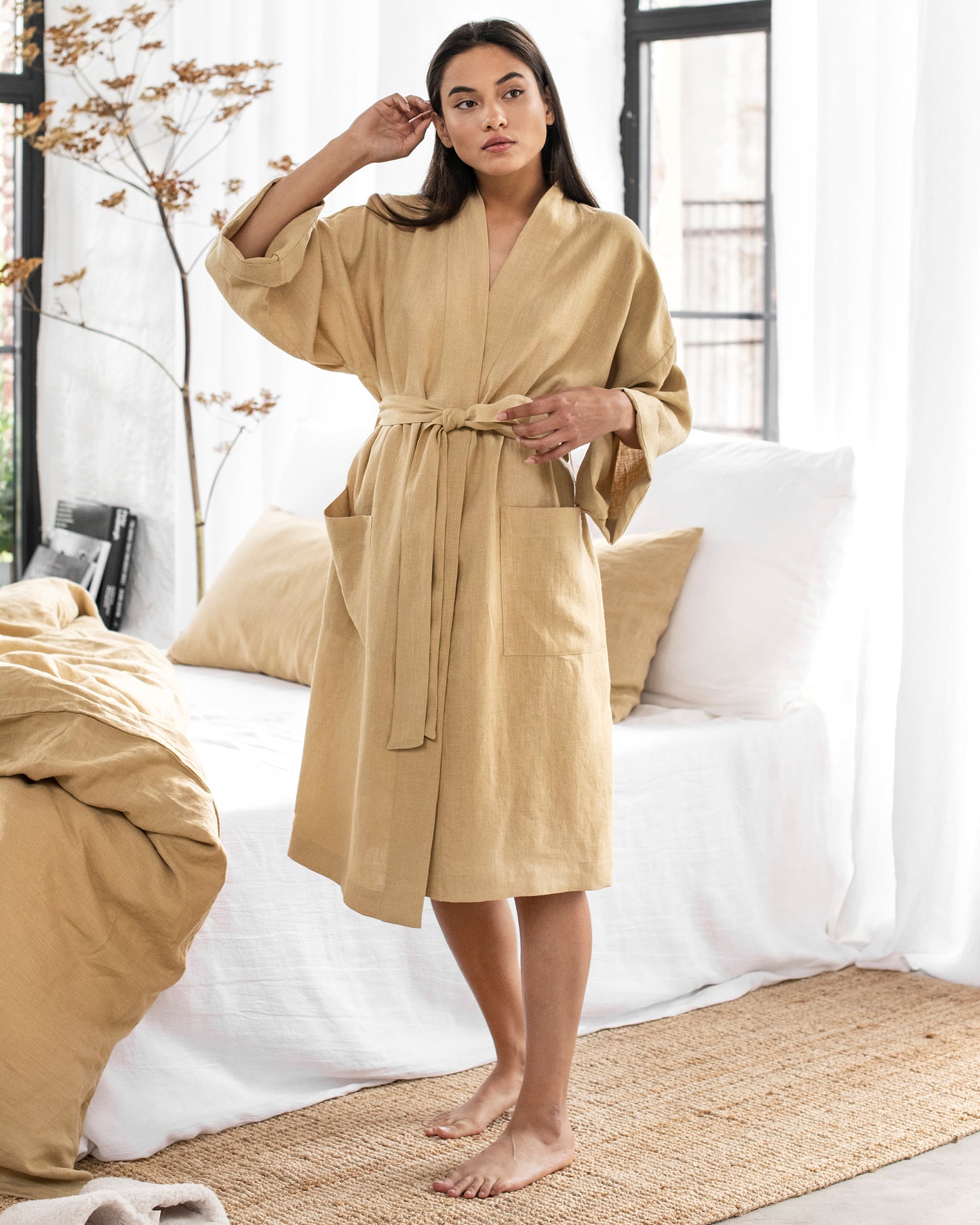 Soft Linen Robe Bermeo in Sandy Beige | MagicLinen