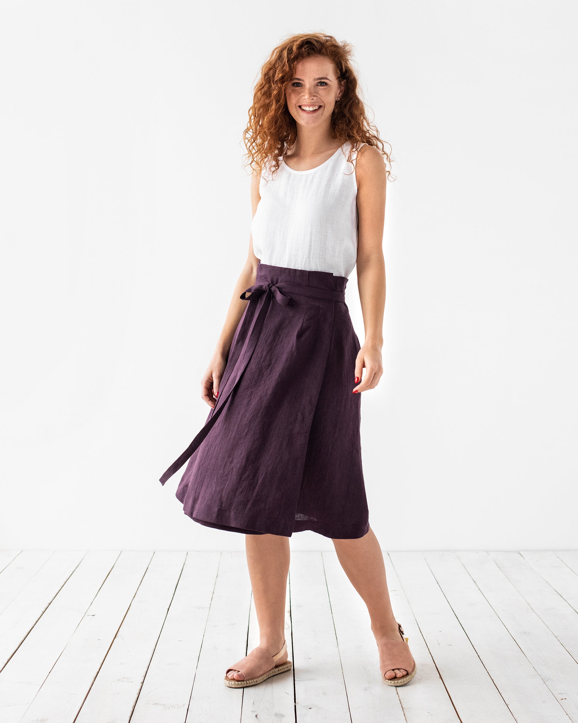 High-waist linen wrap skirt SEVILLE in Dark purple - MagicLinen