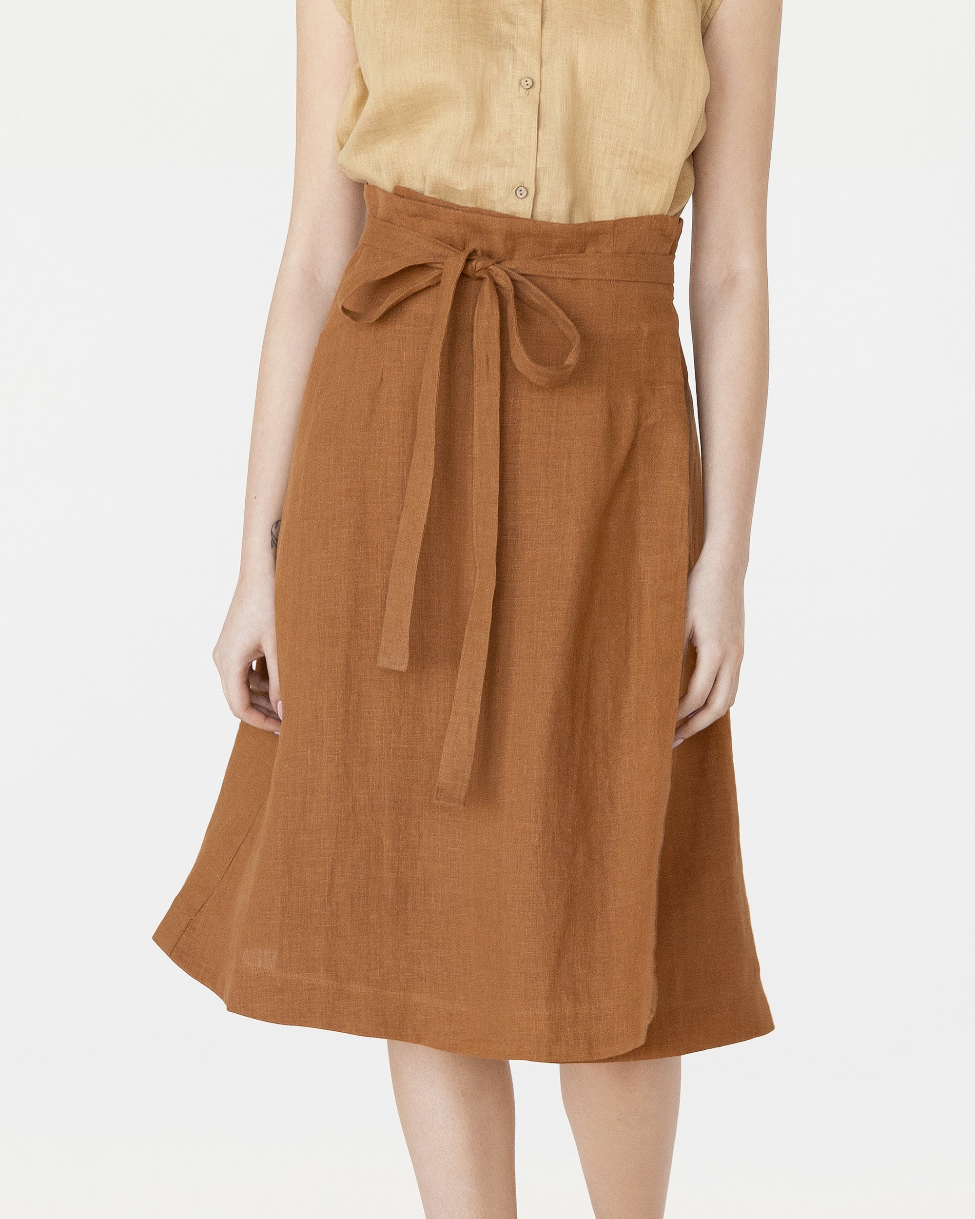 High-waist linen wrap skirt SEVILLE in Cinnamon