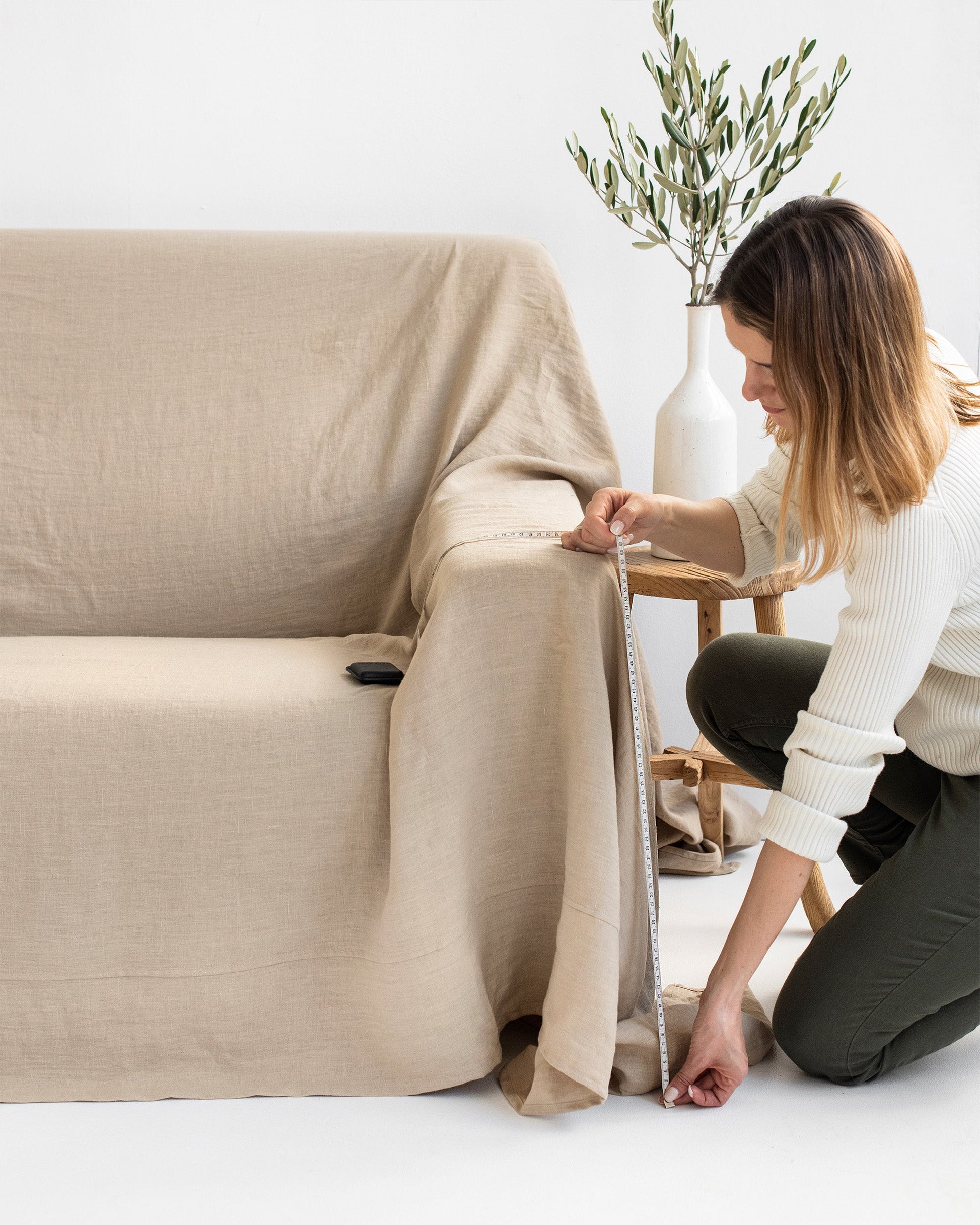 Custom size linen couch cover in Natural - MagicLinen