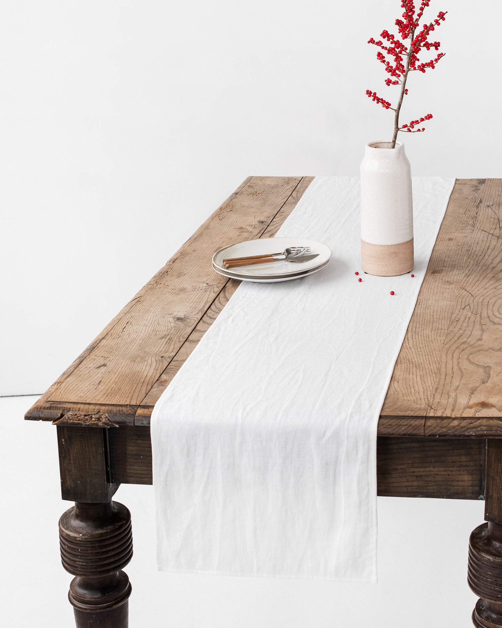 Stone Washed Linen Table Runner in White | MagicLinen Stone Washed Linen Table Runner in White | MagicLinen