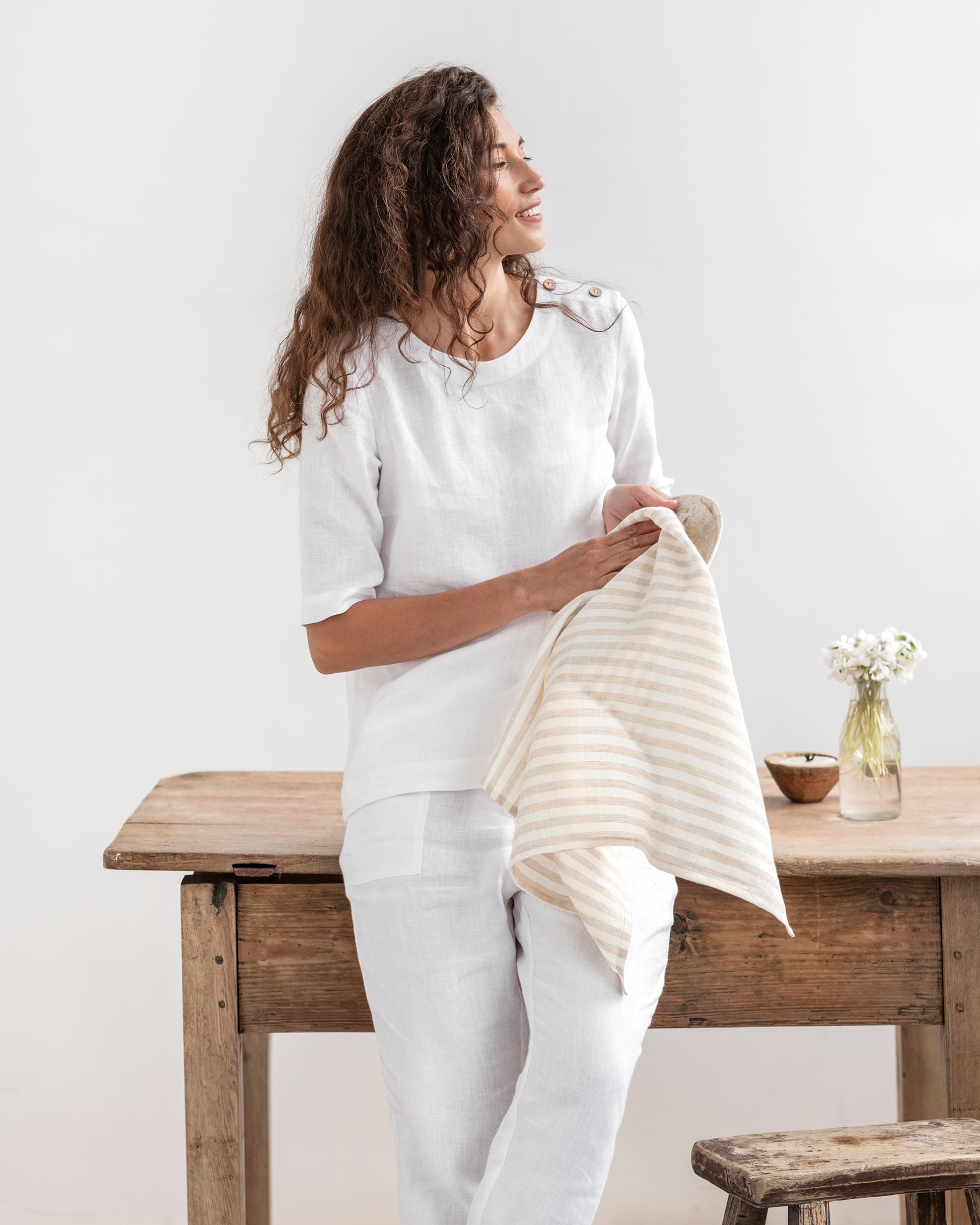 natural in Linen Dish | MagicLinen Towel Striped in