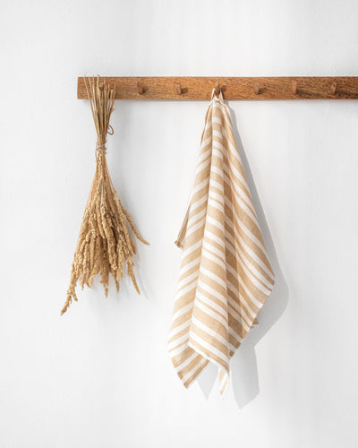 Linen tea towel in Striped sandy beige