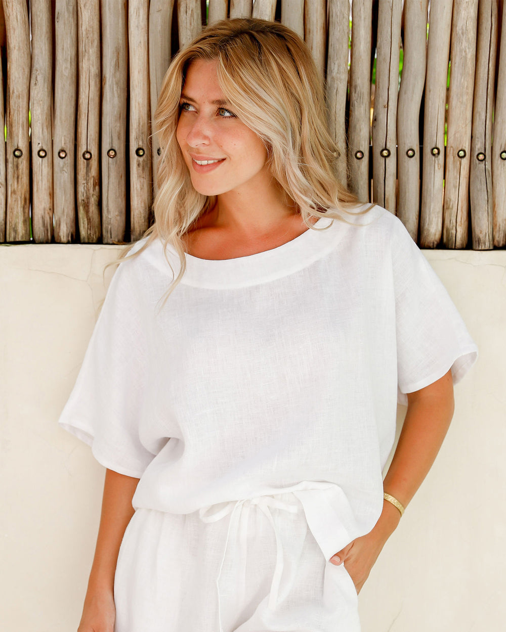 Loose-fit linen top MIDWAY in White