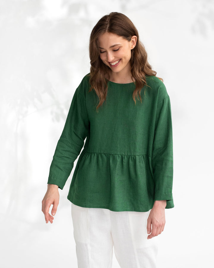 Long sleeve linen top SITKA in Green - MagicLinen