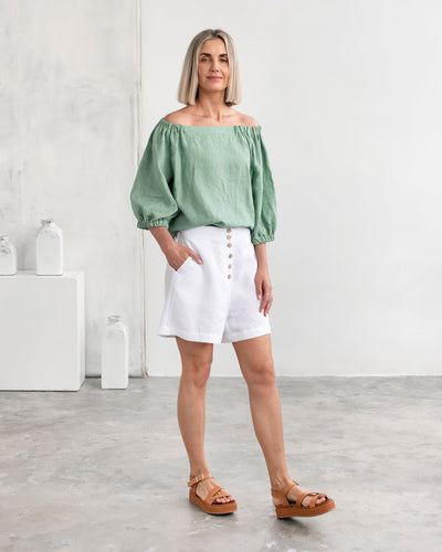 Loose fit linen shorts CORTINA in White - MagicLinen