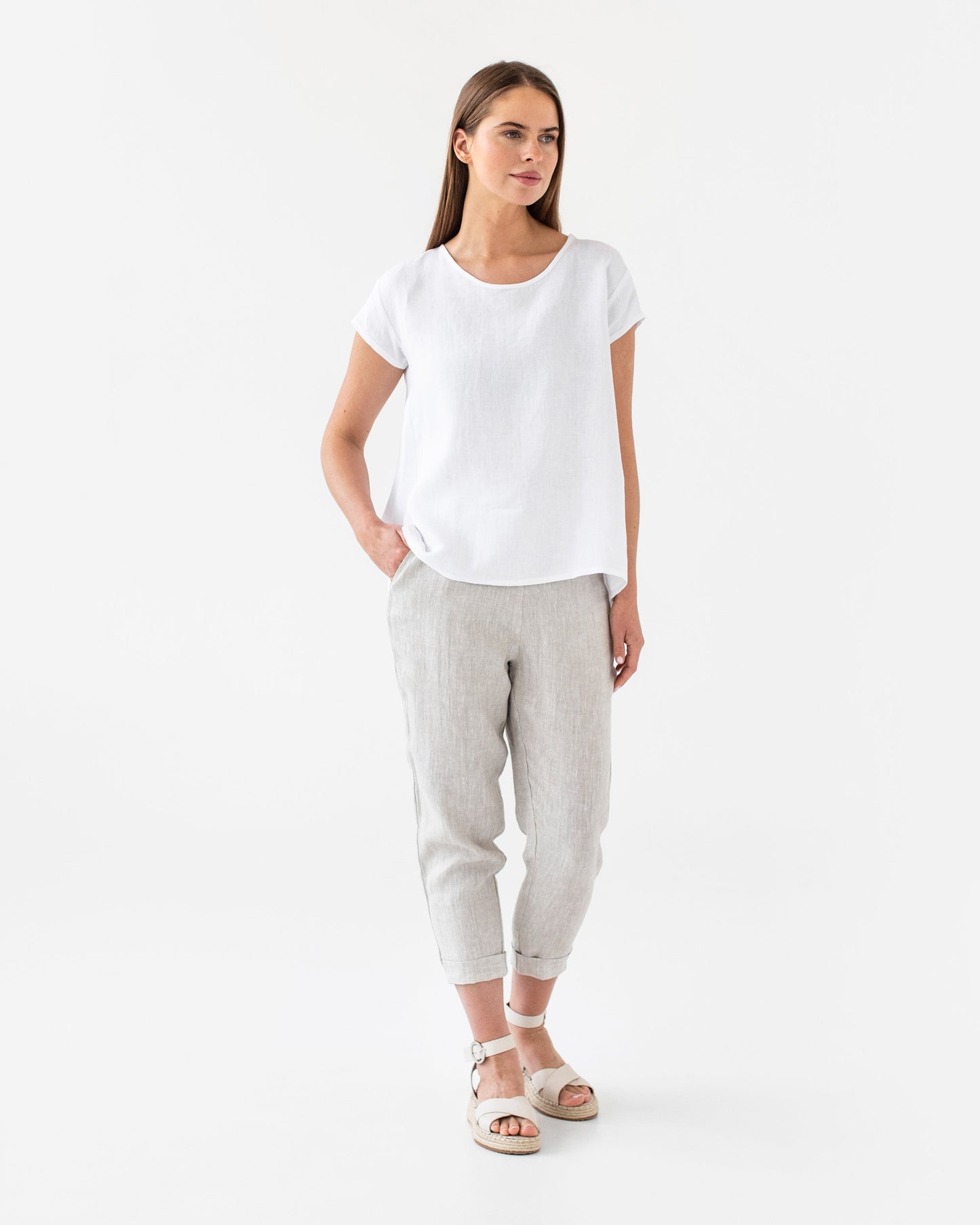 Loose fit linen top TAHOE in white - MagicLinen