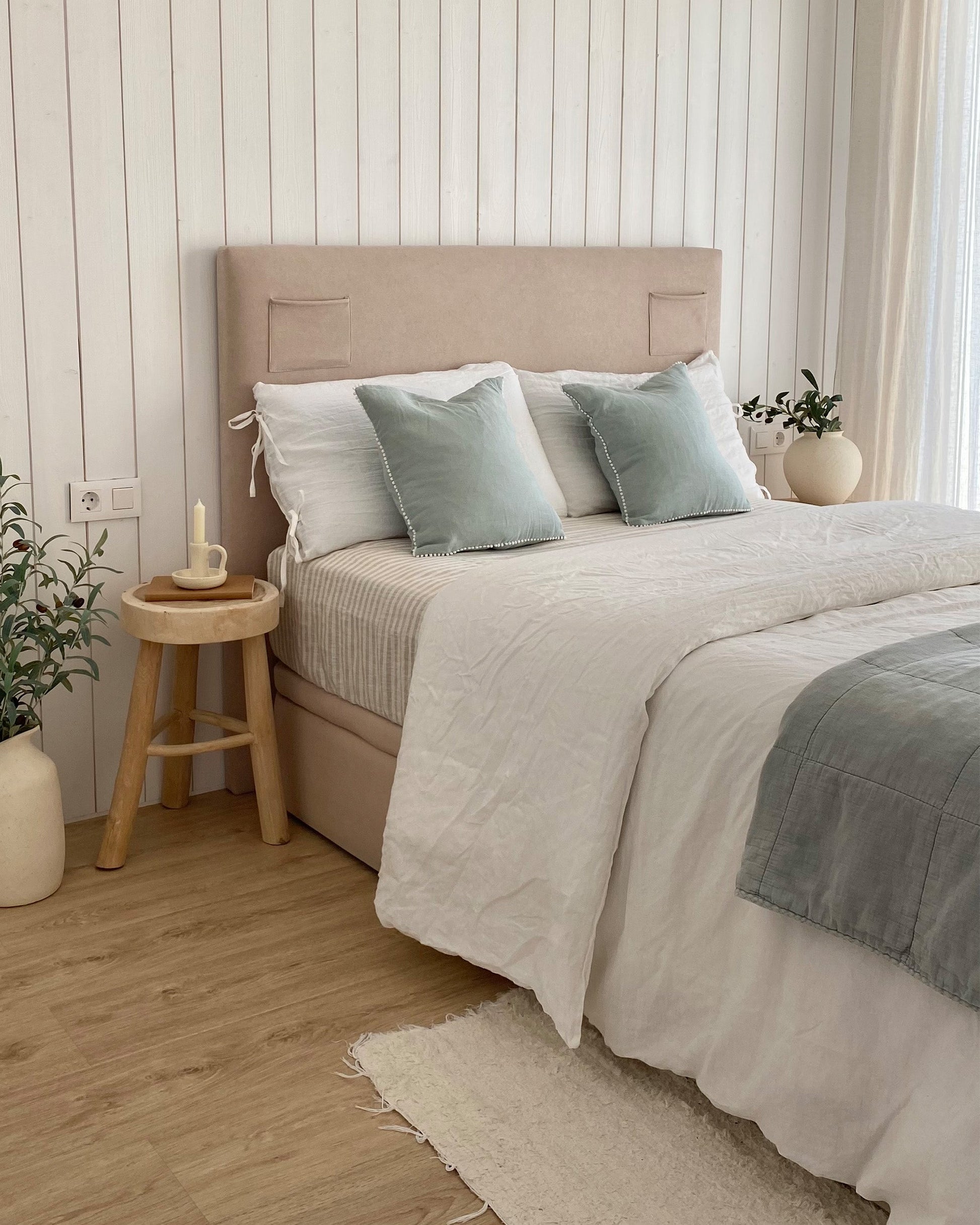 Custom size Striped in natural linen fitted sheet - MagicLinen