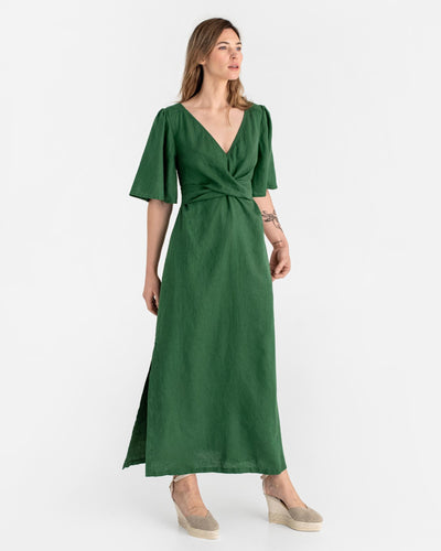 Maxi linen dress AGRA in Green - MagicLinen modelBoxOn