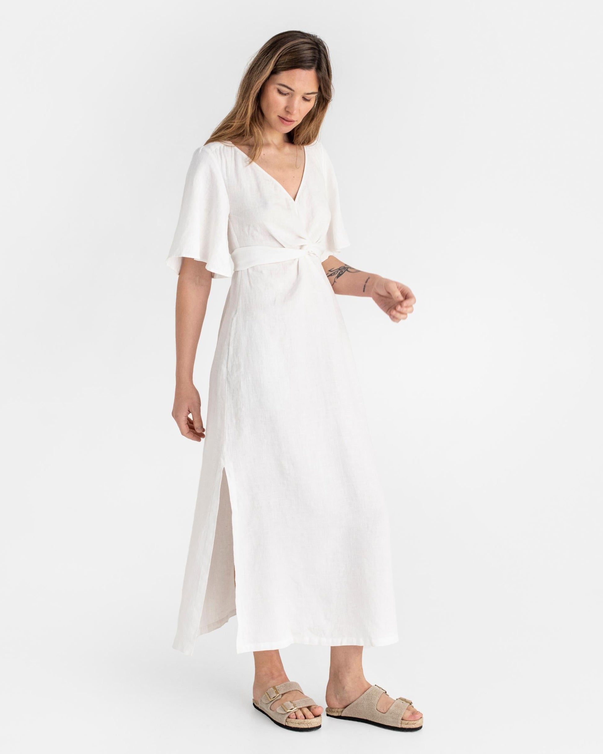 Maxi linen dress AGRA in White - MagicLinen modelBoxOn
