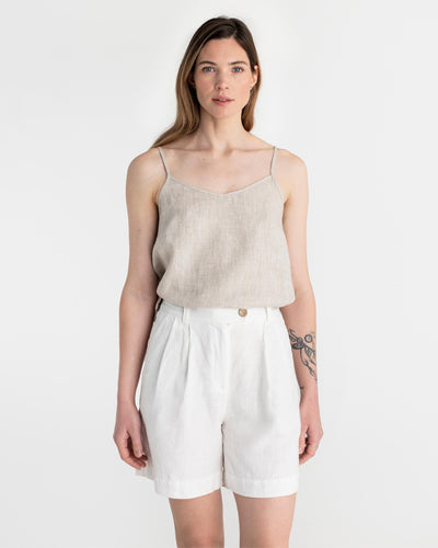 Pleated linen shorts BAGAN in White - MagicLinen modelBoxOn