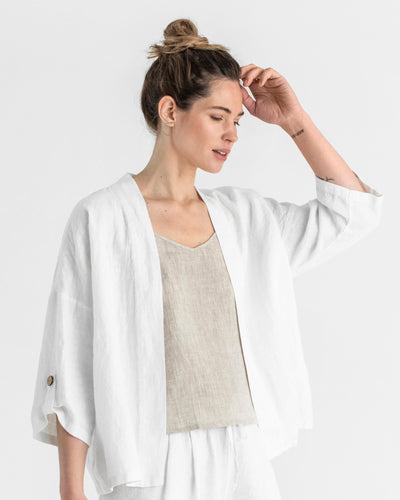 Linen kimono jacket BANOS in White - MagicLinen modelBoxOn