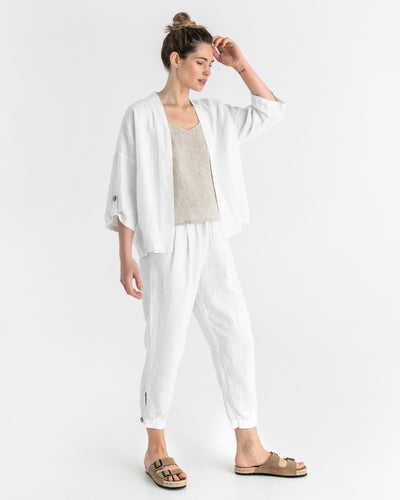 Linen kimono jacket BANOS in White - MagicLinen modelBoxOn