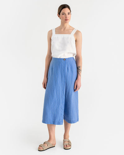 Linen culotte pants BUSAN in Blue stripes - MagicLinen modelBoxOn