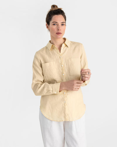 Long-sleeved linen shirt CALPE in Cream - MagicLinen modelBoxOn