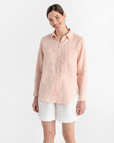 Long-sleeved linen shirt CALPE in Light pink - MagicLinen modelBoxOn