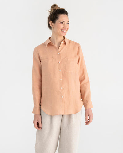 Long-sleeved linen shirt CALPE in Peach - MagicLinen modelBoxOn