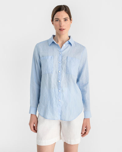 Long-sleeved linen shirt CALPE in Sky blue - MagicLinen modelBoxOn