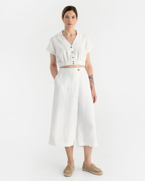 パンツ OHOTORO Culotte Pants White Linen culotte pants BUSAN in White | MagicLinen