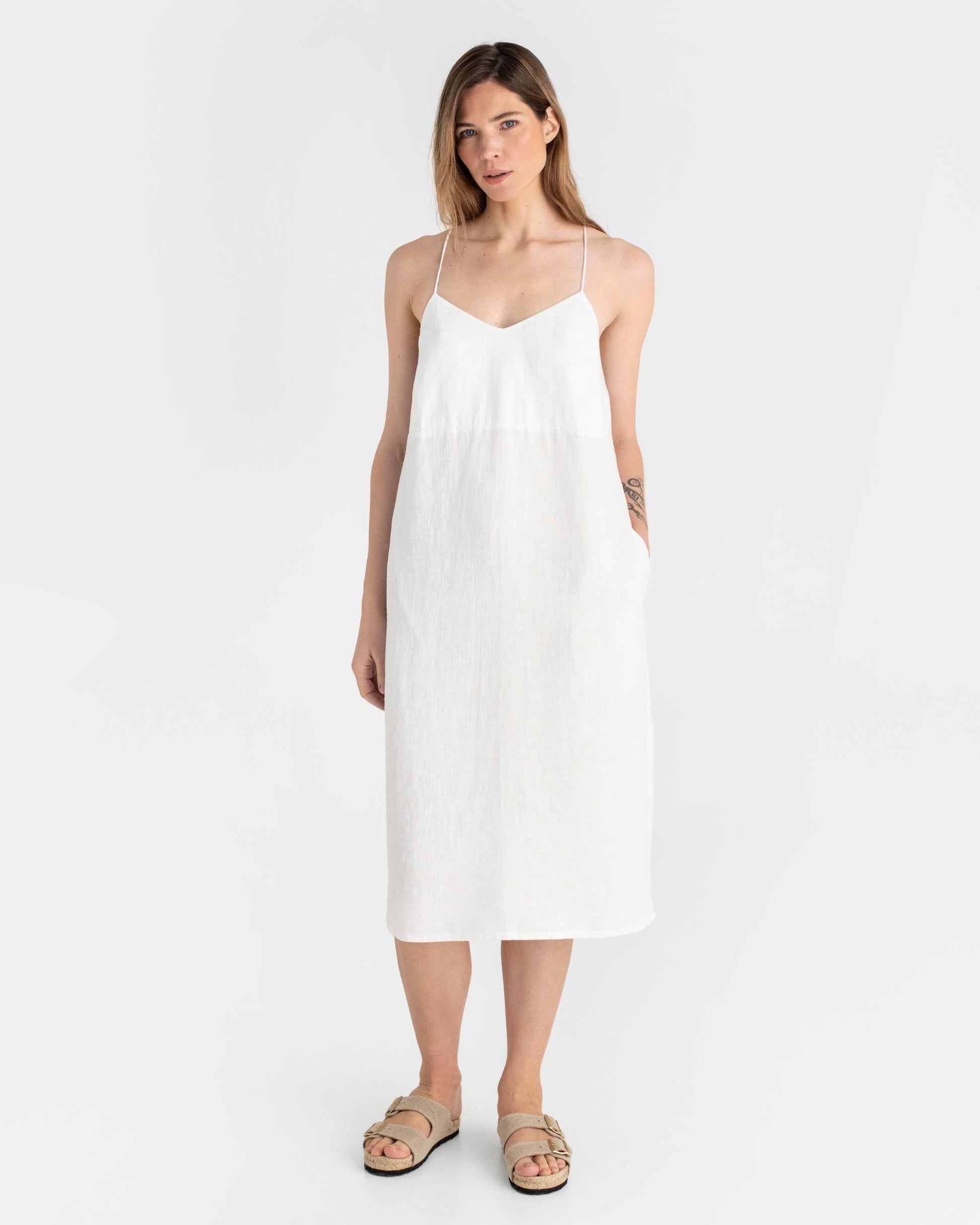 Slip linen dress MARFA in White | MagicLinen S Slip linen dress MARFA in White | MagicLinen S
