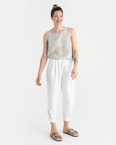 Tapered linen pants MONTAUK in White - MagicLinen modelBoxOn