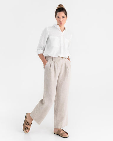 Wide leg linen pants ROME in Natural melange | MagicLinen