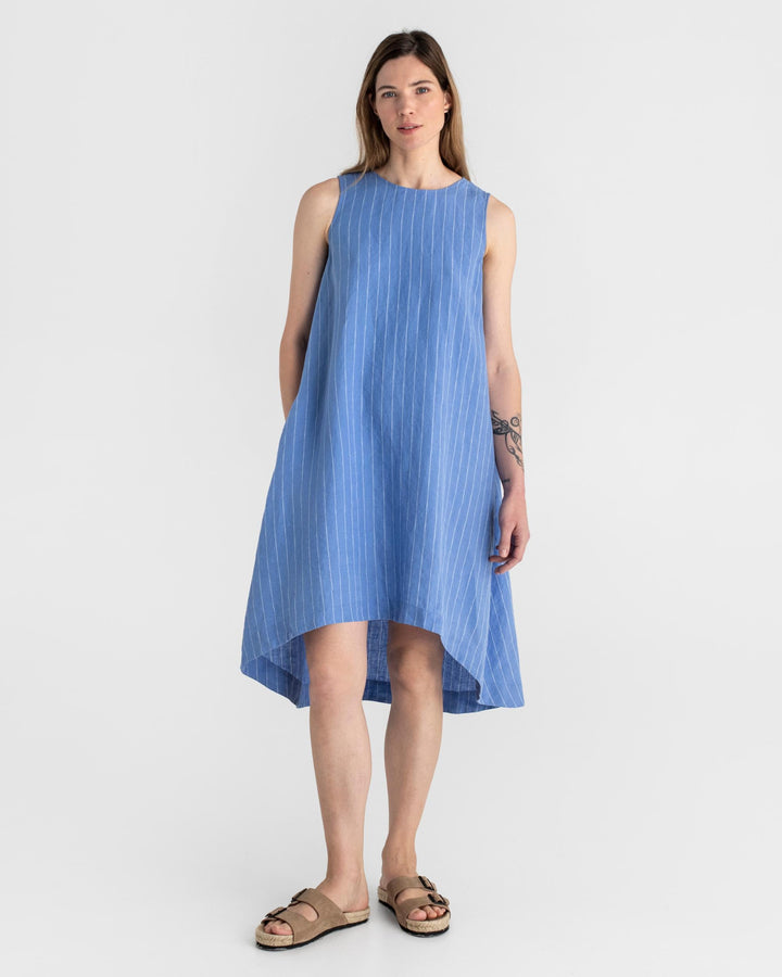 Royal TOSCANA linen dress in Blue stripes - MagicLinen modelBoxOn