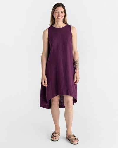 Natural Purple Pockets Short Sleeve Robe Cotton Linen Dresses