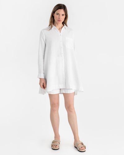 Long linen shirt WANAKA in White - MagicLinen modelBoxOn