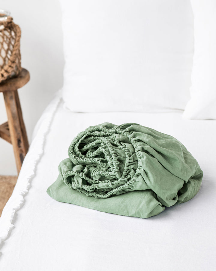 Custom size Matcha green linen fitted sheet - MagicLinen