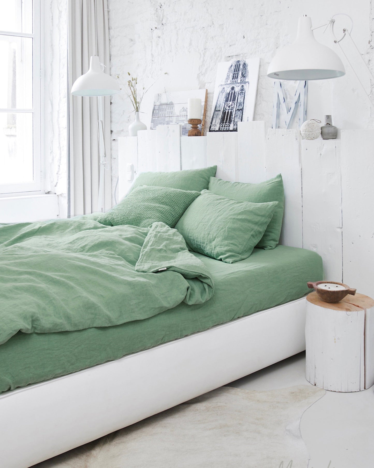 Custom size Matcha green linen fitted sheet - MagicLinen