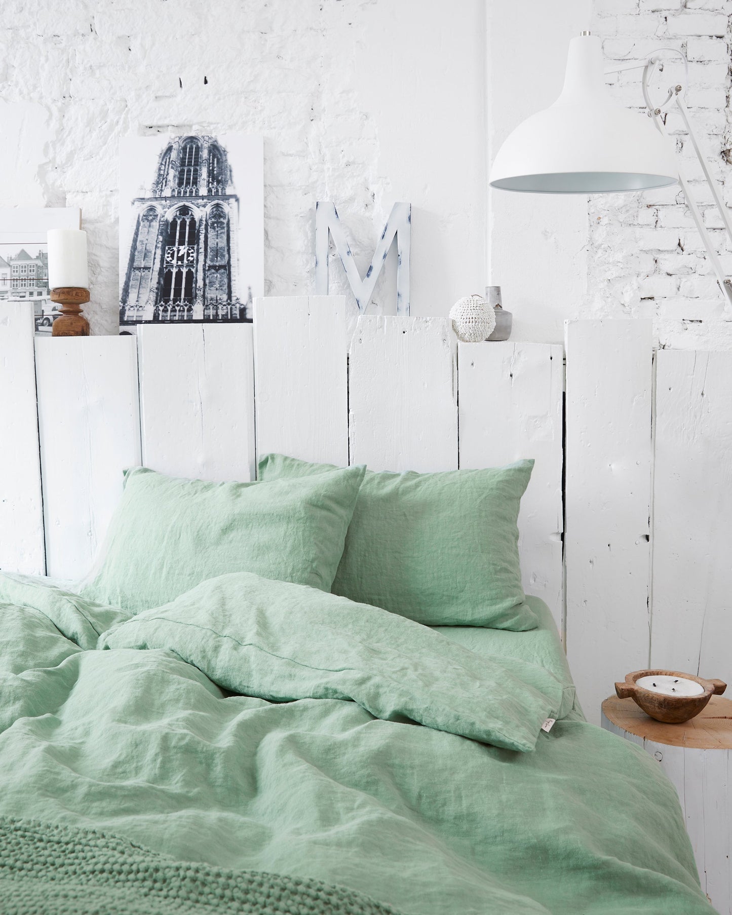 Custom size Matcha green linen fitted sheet - MagicLinen