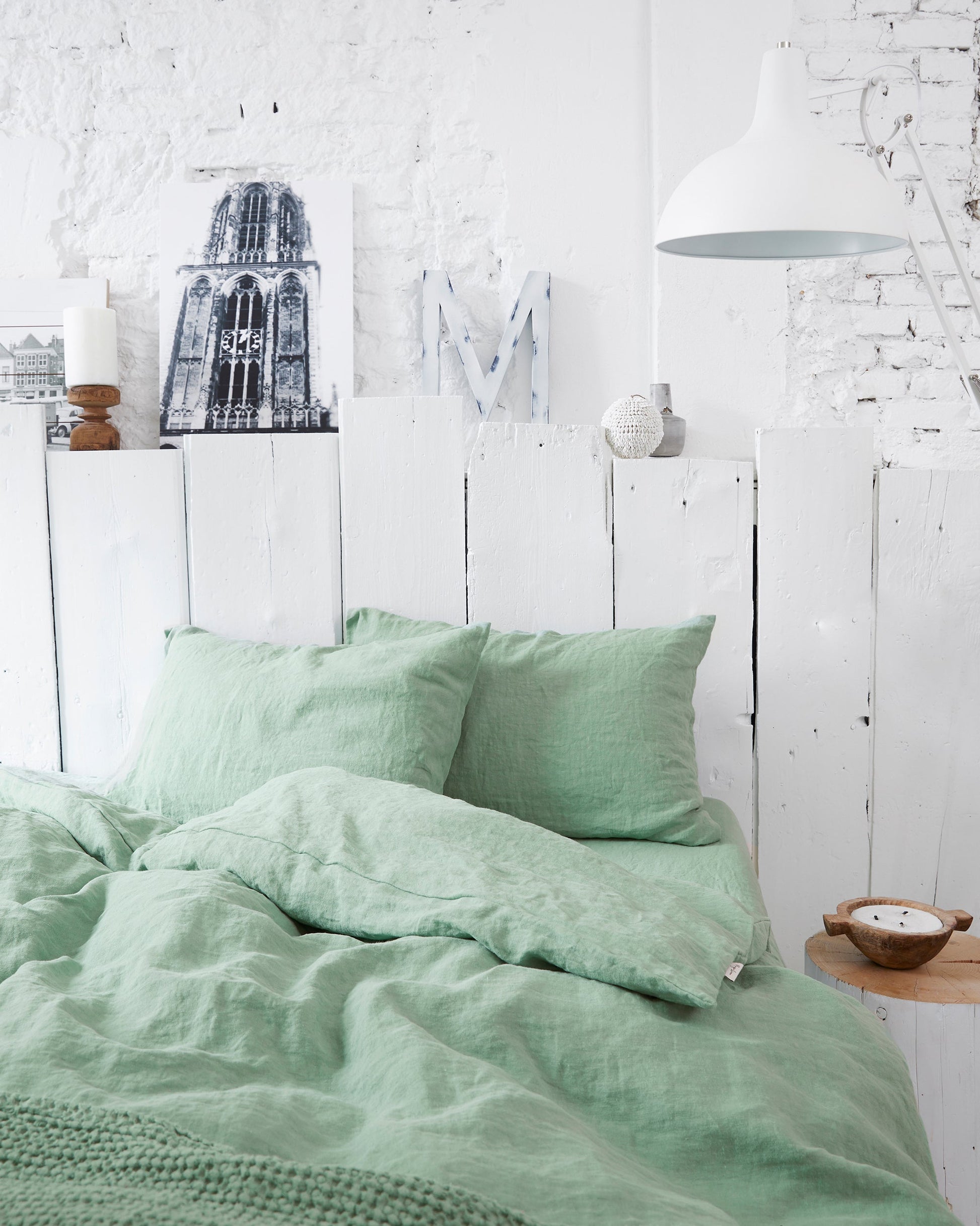 Custom size Matcha green linen fitted sheet - MagicLinen