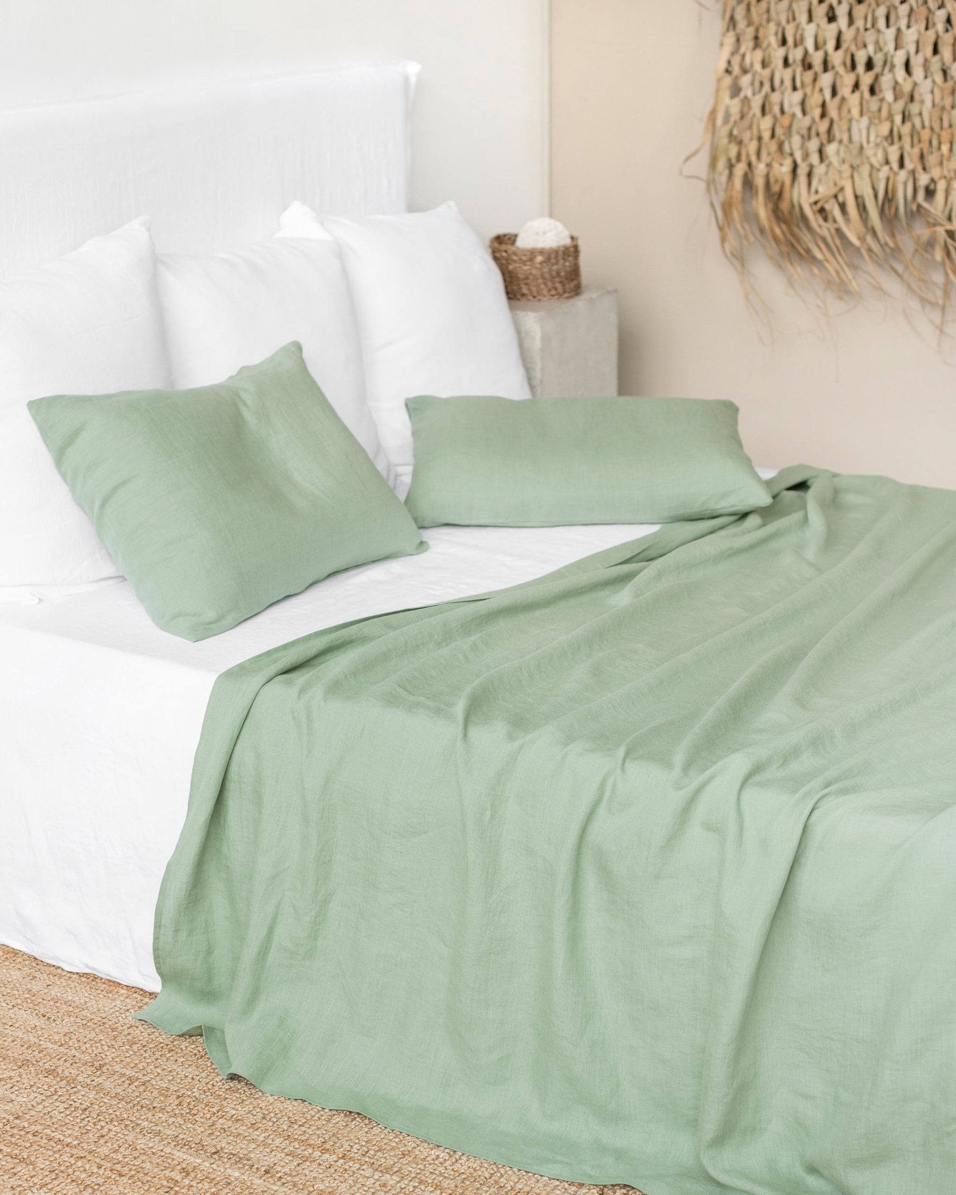 Custom size Matcha green linen flat sheet - MagicLinen